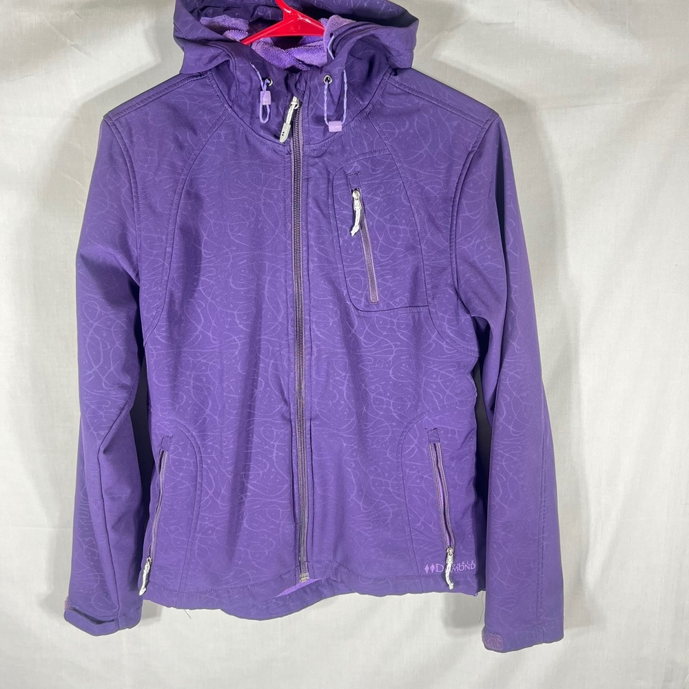 Double Diamond Softshell Jacket Womens Medium Purple Fleece Lined Hooded Outdoor